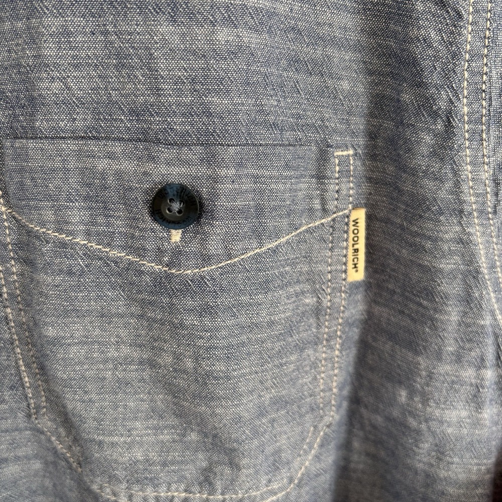 Woolrich Shirt Men's Sz XXL‎ Blue Cotton Chambray Short Sleeve Button Up - Picture 4 of 9